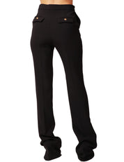 PANTALONE DONNA ELISABETTA FRANCHI NERO CON GAMBA SVASATA E CINTURA GIOIELLO