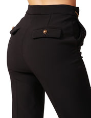 PANTALONE DONNA ELISABETTA FRANCHI NERO CON GAMBA SVASATA E CINTURA GIOIELLO