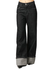 JEANS DONNA GOD SAVE DENIM ZEFIRO BLACK DENIM CON GAMBA A PALAZZO E MAXI RISVOLTO