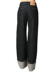 JEANS DONNA GOD SAVE DENIM ZEFIRO BLACK DENIM CON GAMBA A PALAZZO E MAXI RISVOLTO