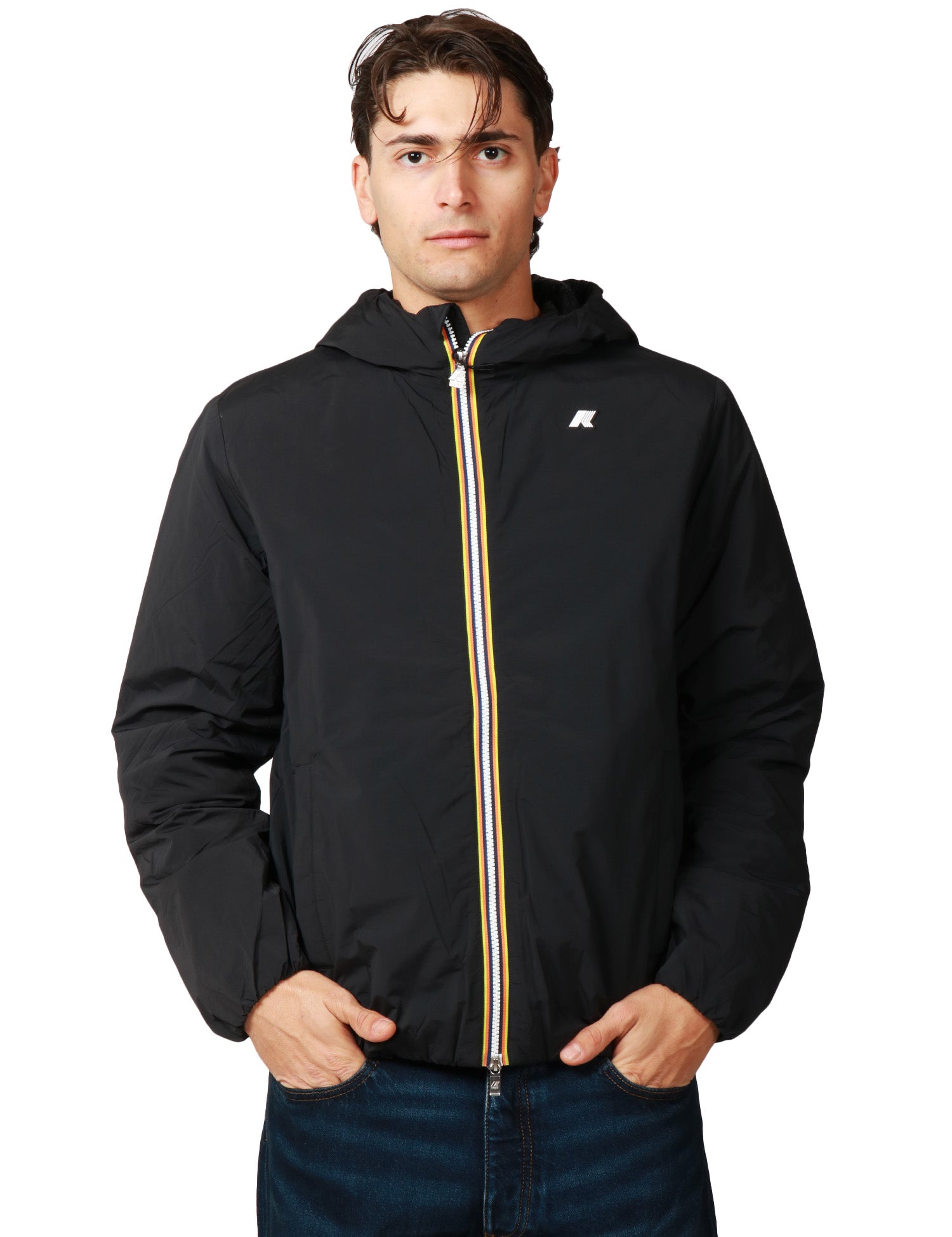 k-way GIUBBOTTO UOMO K-WAY NERO IMPERMEABILE E ANTIVENTO CON IMBOTTITURA PRIMALOFT, ZIP E CAPPUCCIO K2136DW bluejoy_it