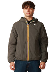 GIUBBINO UOMO K-WAY JACK PLAIN WARM GREEN BLACK IN MISTO NYLON IDROREPELLENTE E ANTIVENTO CON IMBOTTITURA ECOLOGICA