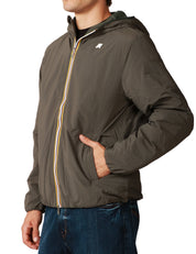 GIUBBINO UOMO K-WAY JACK PLAIN WARM GREEN BLACK IN MISTO NYLON IDROREPELLENTE E ANTIVENTO CON IMBOTTITURA ECOLOGICA