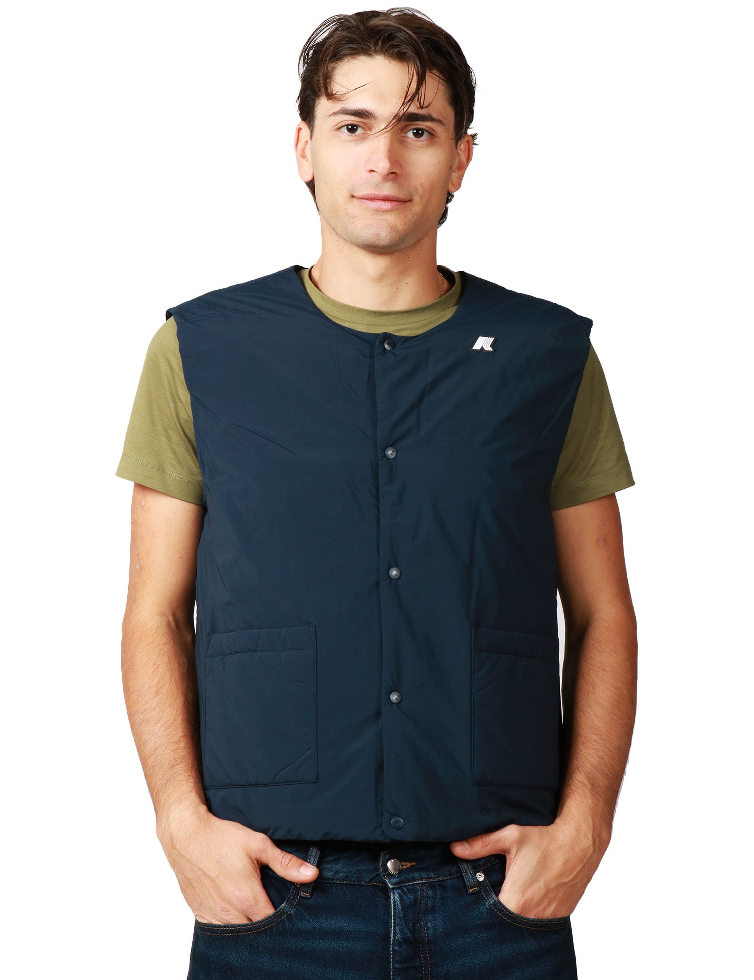 GILET UOMO K-WAY VALTY PLAIN WARM BLU SCURO IDROREPELLENTE E ANTIVENTO CON IMBOTTITURA TRAPUNTATA IN PRIMALOFT
