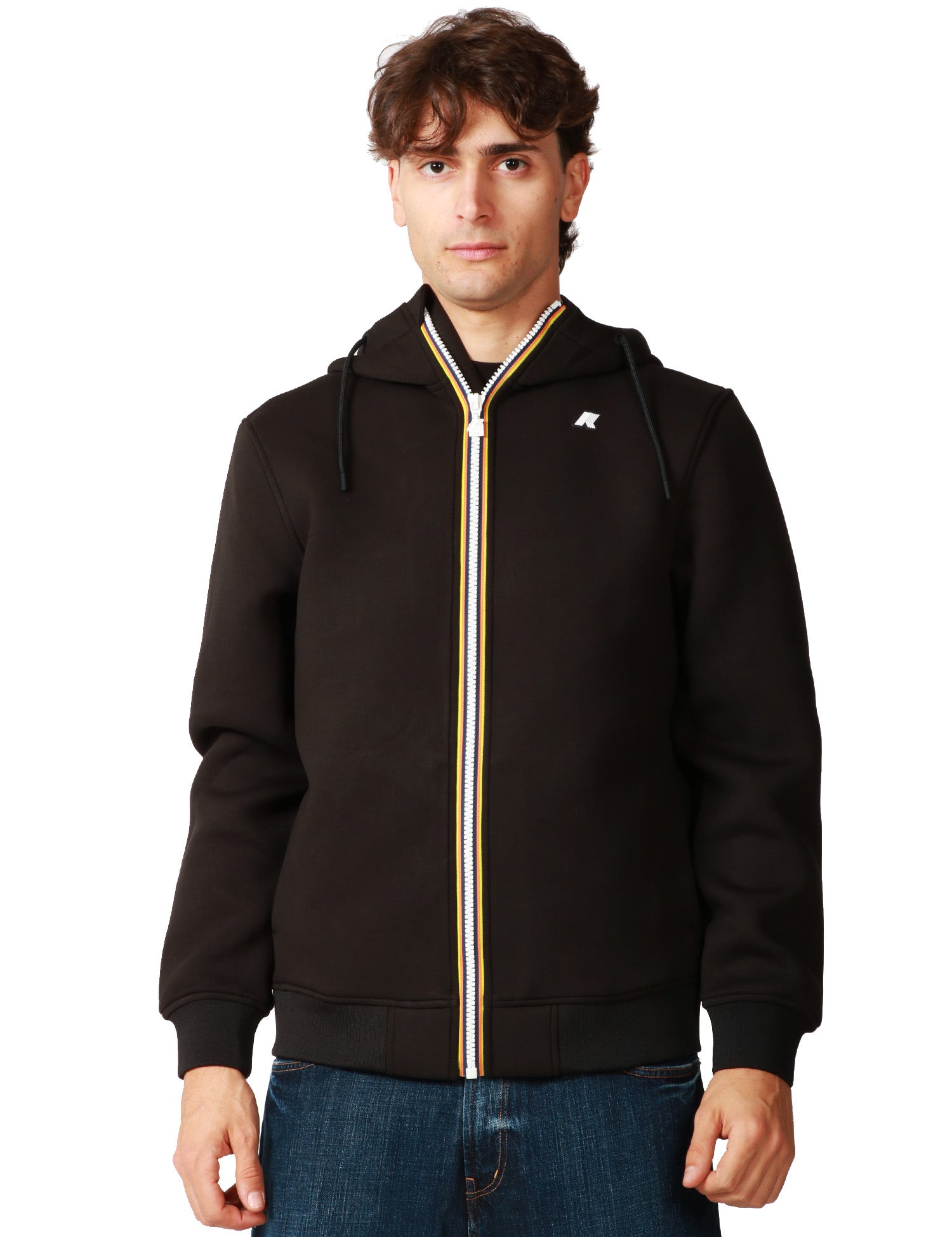 GIUBBINO UOMO K-WAY RAINER SPACER NERO IN SCUBA LEGGERO CON CAPPUCCIO E ZIP