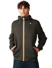 GIUBBINO UOMO K-WAY RAINER GREEN BLACK IN SCUBA LEGGERO CON CAPPUCCIO