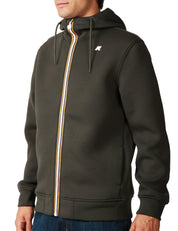 GIUBBINO UOMO K-WAY RAINER GREEN BLACK IN SCUBA LEGGERO CON CAPPUCCIO