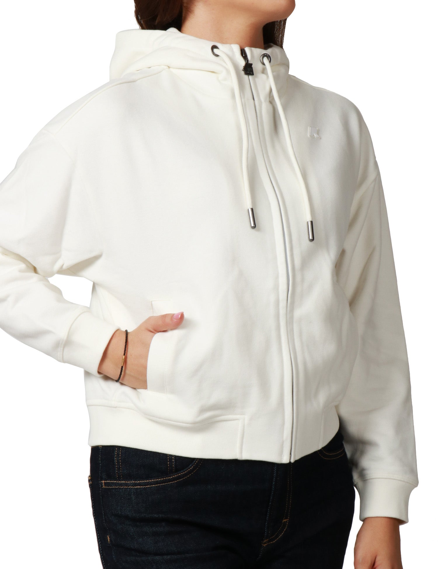 FELPA DONNA K-WAY ARWEN WHITE CON CAPPUCCIO E ZIP IN FELPA DI COTONE