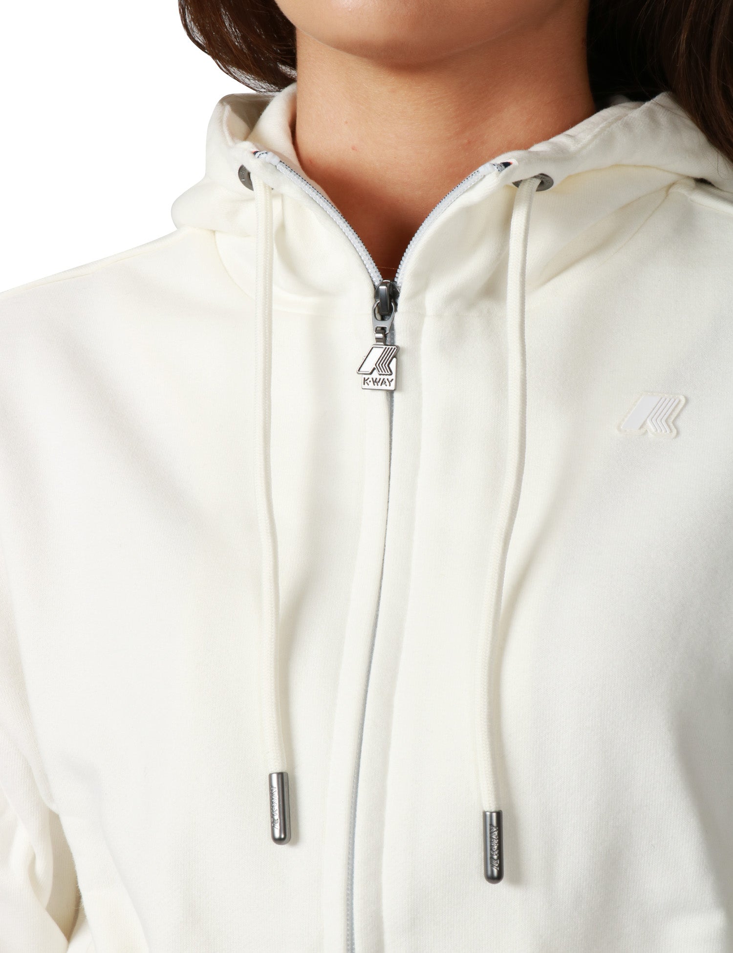 FELPA DONNA K-WAY ARWEN WHITE CON CAPPUCCIO E ZIP IN FELPA DI COTONE