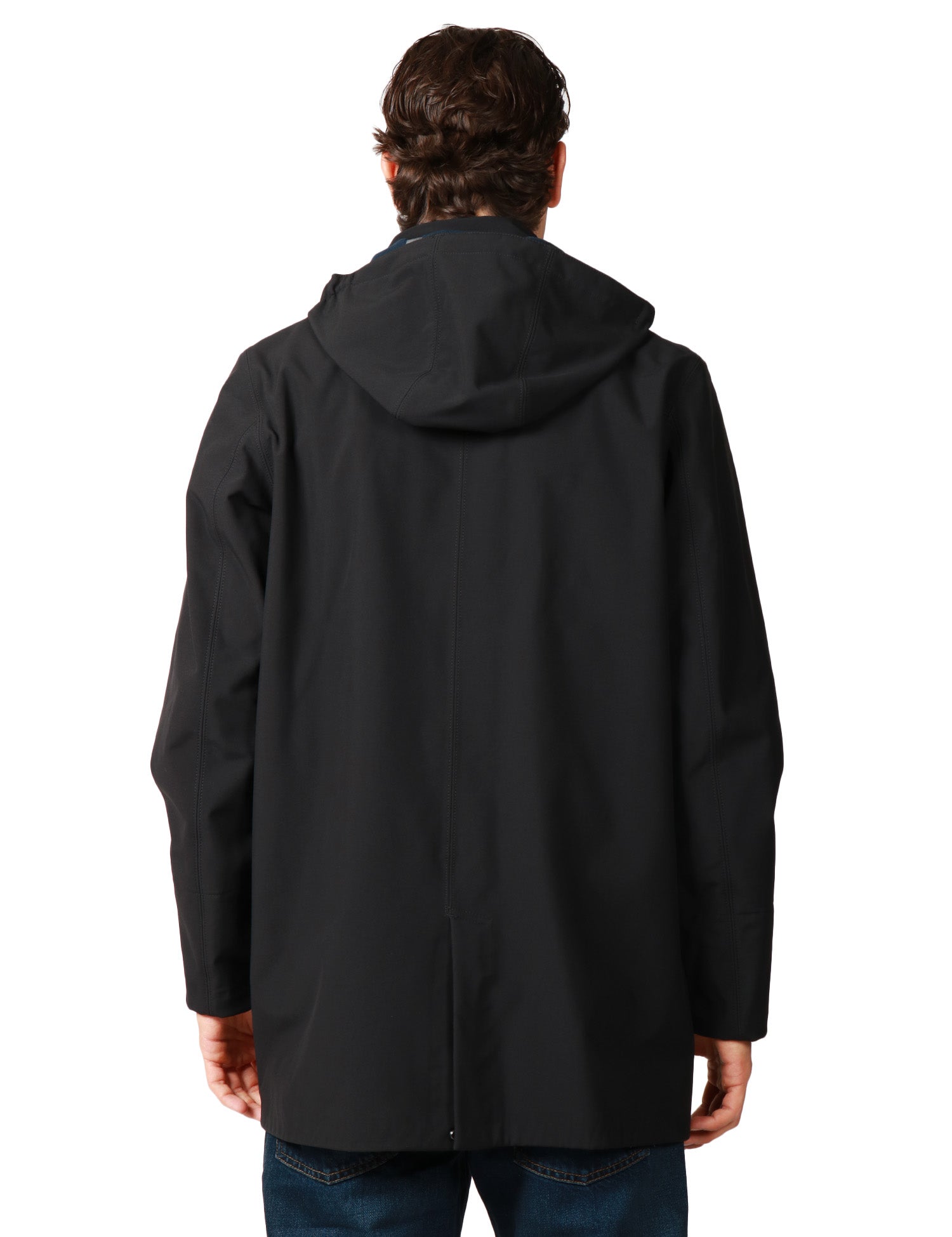 GIUBBOTTO PARKA UOMO K-WAY DUKE BONDED BLACK BLUE IN TESSUTO TECNICO A TRE STRATI CON CAPPUCCIO STACCABILE