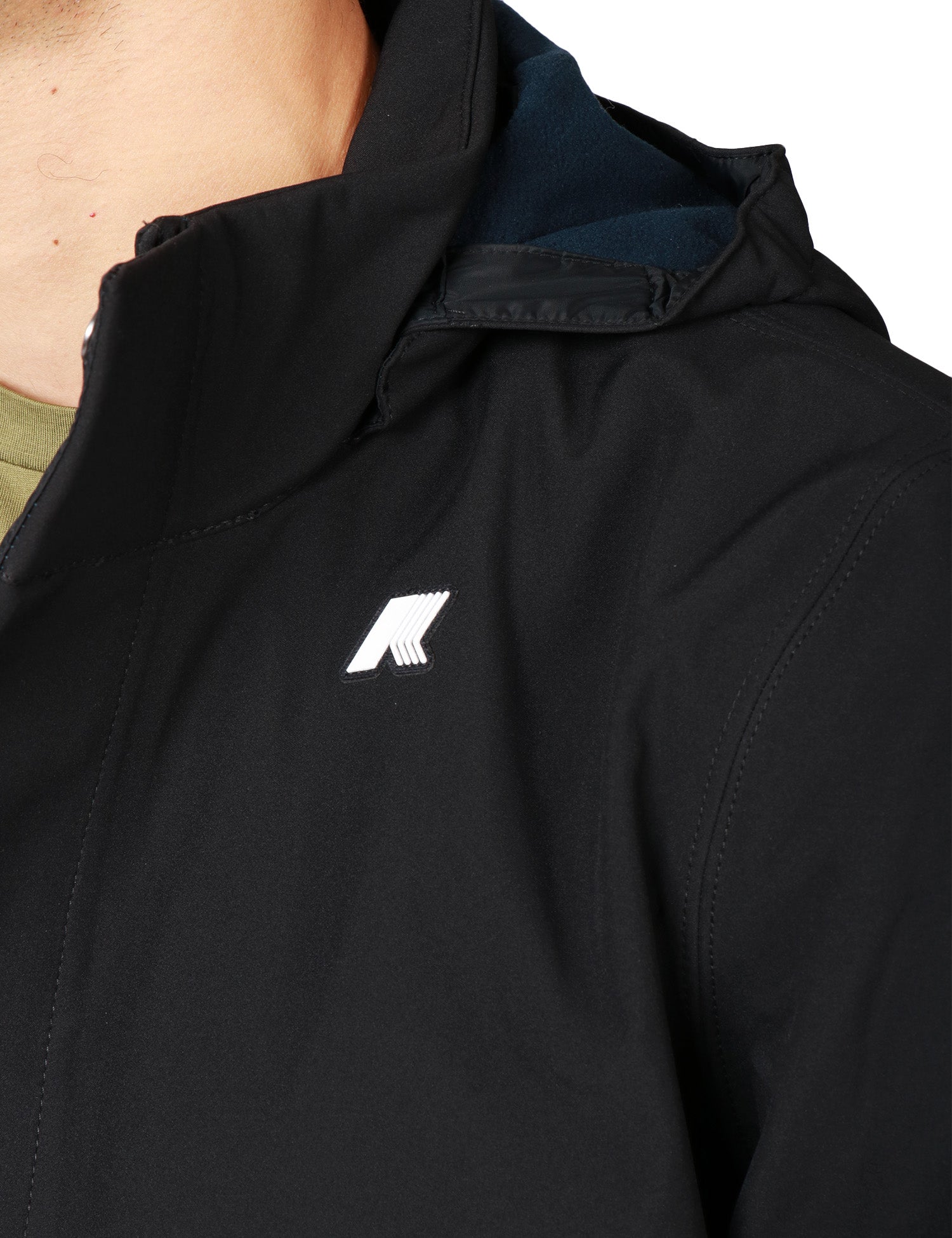 GIUBBOTTO PARKA UOMO K-WAY DUKE BONDED BLACK BLUE IN TESSUTO TECNICO A TRE STRATI CON CAPPUCCIO STACCABILE