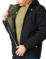 GIUBBINO UOMO K-WAY JACK BLACK/GREEN REVERSIBILE, IMPERMEABILE E ANTIVENTOCON ZIP E CAPPUCCIO