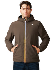 GIUBBOTTO UOMO K-WAY JACK BROWN/BLUE REVERSIBILE, IMPERMEABILE E ANTIVENTO CON ZIP E CAPPUCCIO