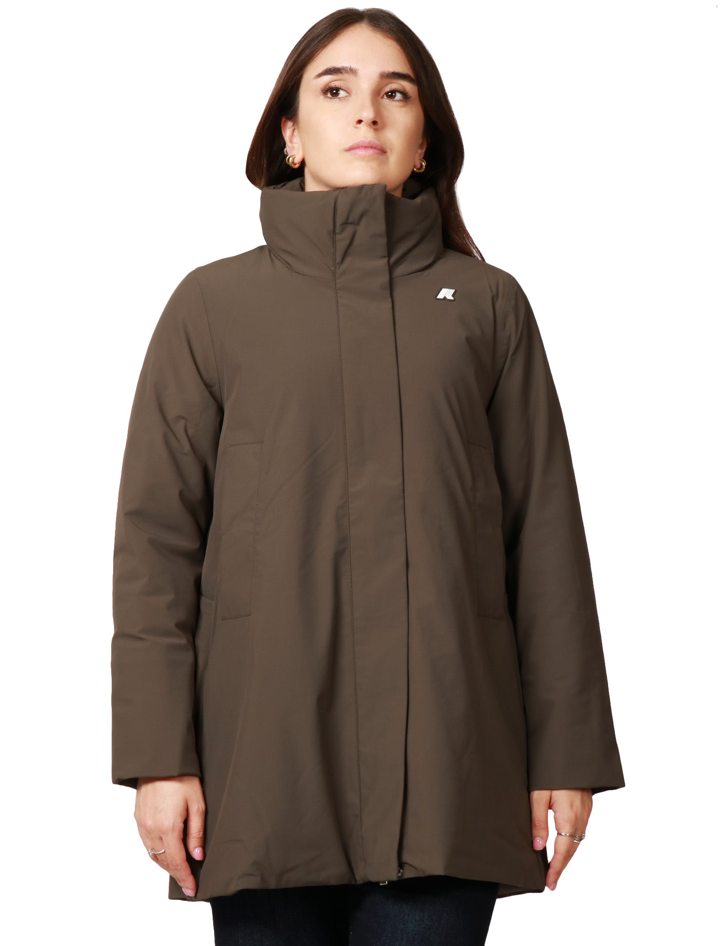 GIUBBOTTO DONNA K-WAY MARLA BLACK OLIVE IMPERMEABILE E ANTIVENTO CON COLLO ALTO E CAPPUCCIO INTEGRATO