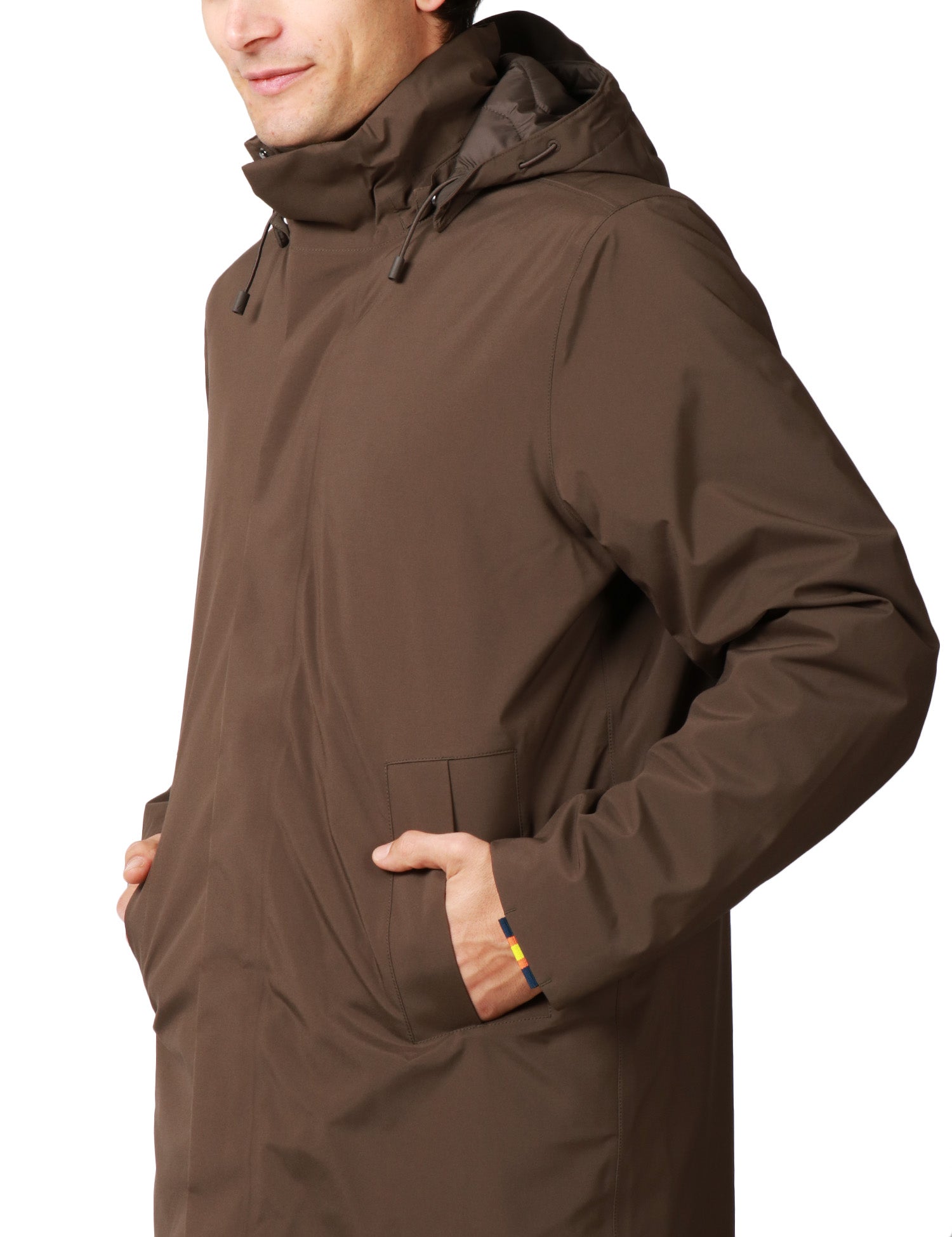 GIUBBOTTO UOMO K-WAY THOMAL BLACK OLIVE IN TESSUTO STRETCH A TRE STARATI CON CAPPUCCIO RIMOVIBILE E IMBOTTITURA TRAPUNTATA