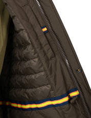 GIUBBOTTO UOMO K-WAY MANUEL BLACK OLIVE IMPERMEABILE CON QUATTRO TASCHE FRONTALI E COLLO ALTO CON CAPPUCCIO INTEGRATO