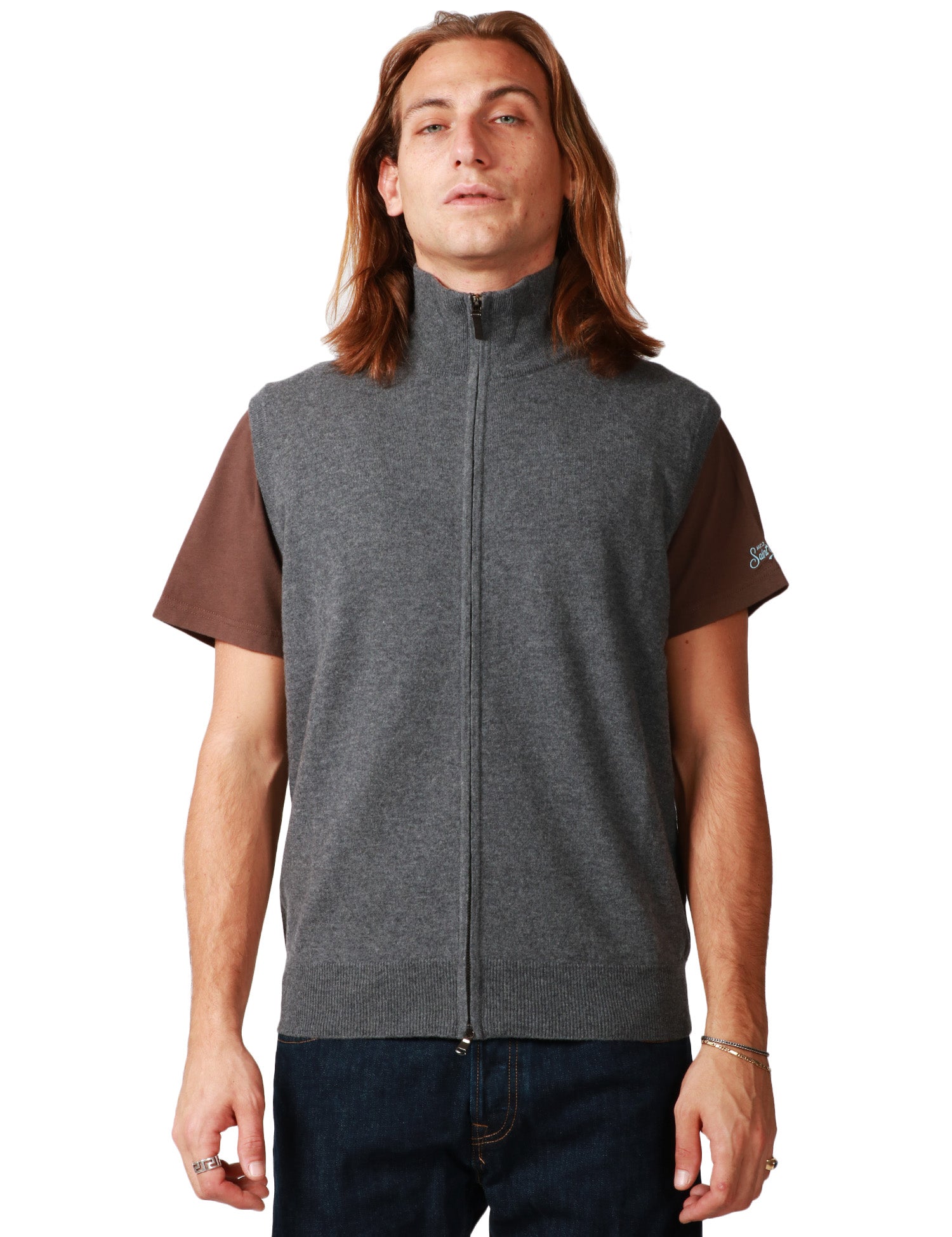 GILET UOMO KANGRA GRIGIO FUMO IN LANA CON COLLO ALTO E ZIP CENTRALE