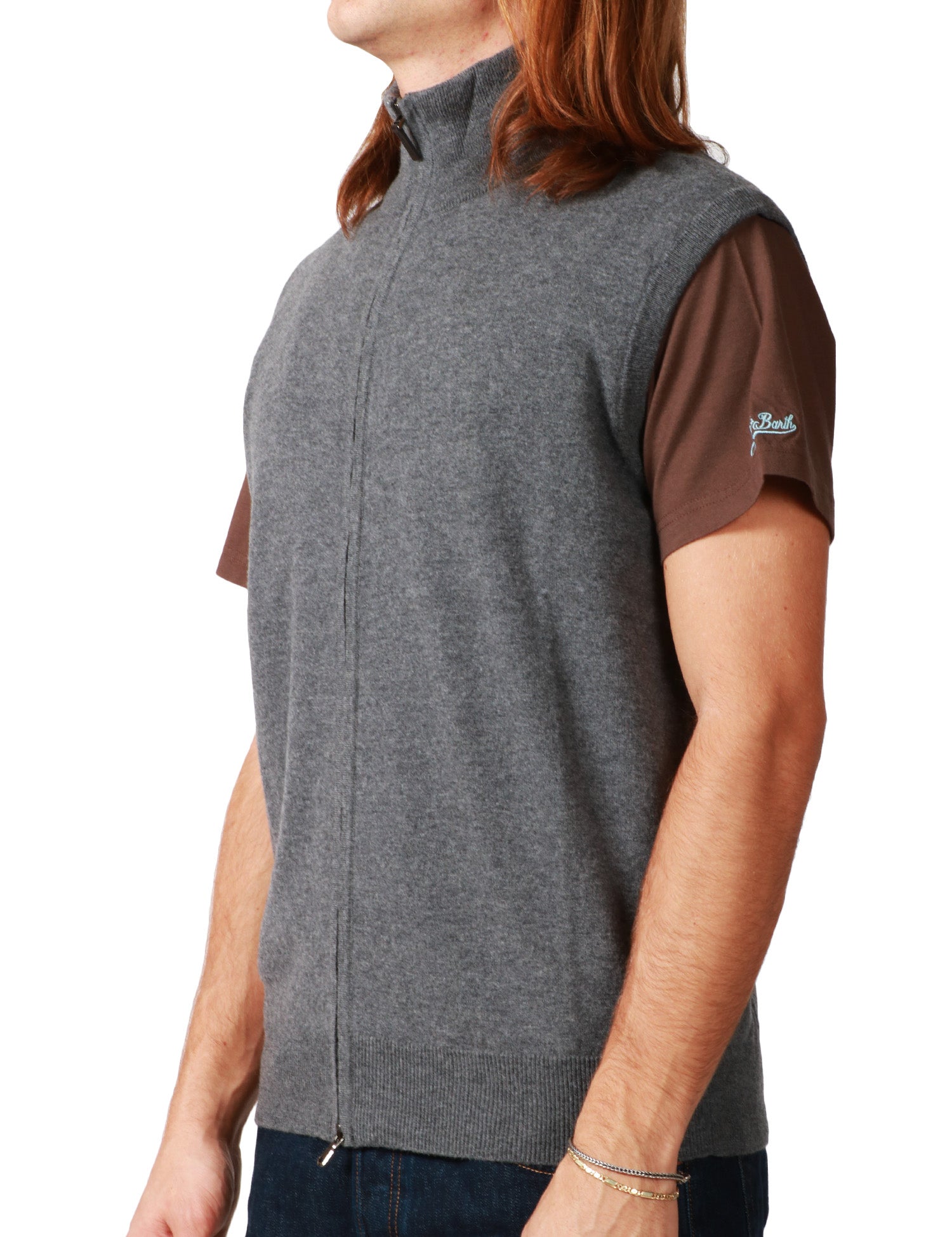 GILET UOMO KANGRA GRIGIO FUMO IN LANA CON COLLO ALTO E ZIP CENTRALE