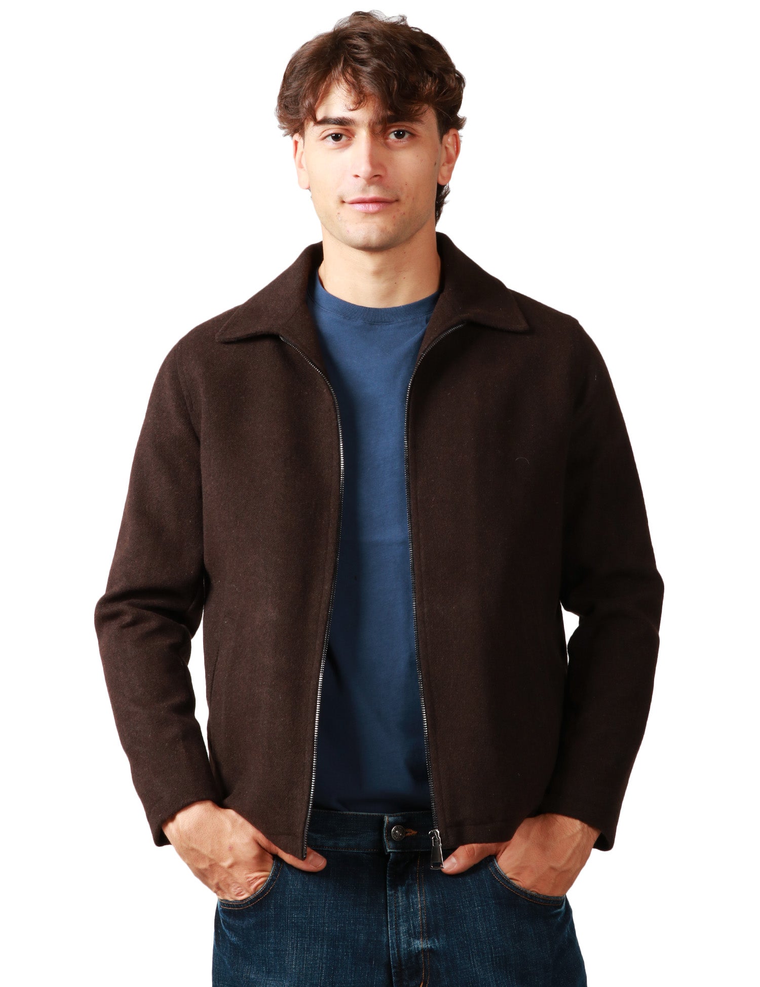 GIUBBOTTO UOMO RENAVINE MANIFATTURE PINE WOOL MORO IN LANA CON COLLETTO E ZIP