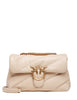 Borsa donna pinko classic love bag puff beige in nappa con trapuntatura obliqua e fibbia love birds oro