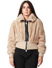 BOMBER DONNA PINKO BAGELS BEIGE IN ECOPELLICCIA CON ZIP E DETTAGLI IN NAPPA