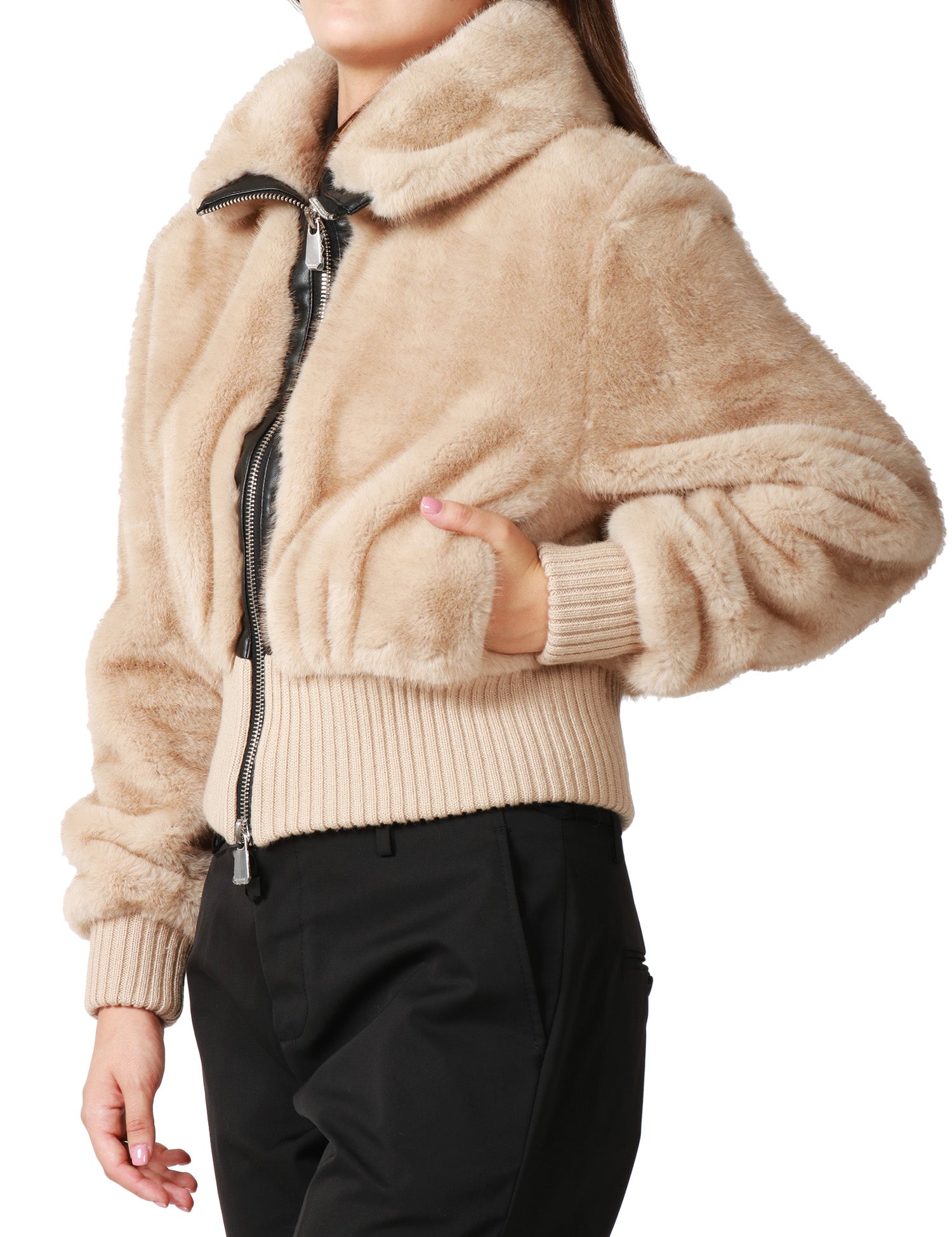 BOMBER DONNA PINKO BAGELS BEIGE IN ECOPELLICCIA CON ZIP E DETTAGLI IN NAPPA