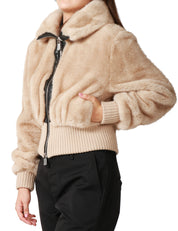 BOMBER DONNA PINKO BAGELS BEIGE IN ECOPELLICCIA CON ZIP E DETTAGLI IN NAPPA