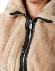 BOMBER DONNA PINKO BAGELS BEIGE IN ECOPELLICCIA CON ZIP E DETTAGLI IN NAPPA