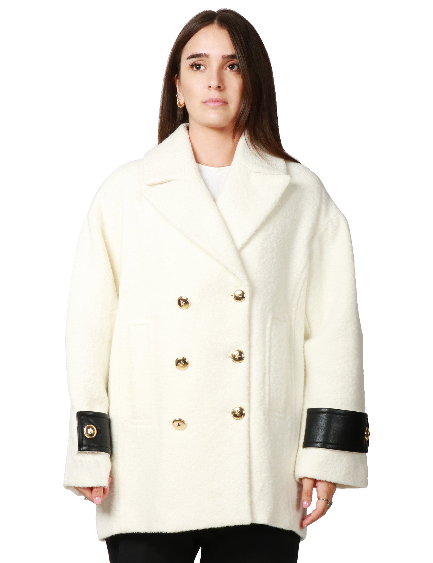 CAPPOTTO DONNA PINKO CANEDERLI TORTORA DOPPIOPETTO IN TESSUTO BOUCLè MISTO LANA CON ALAMARI AI POLSI