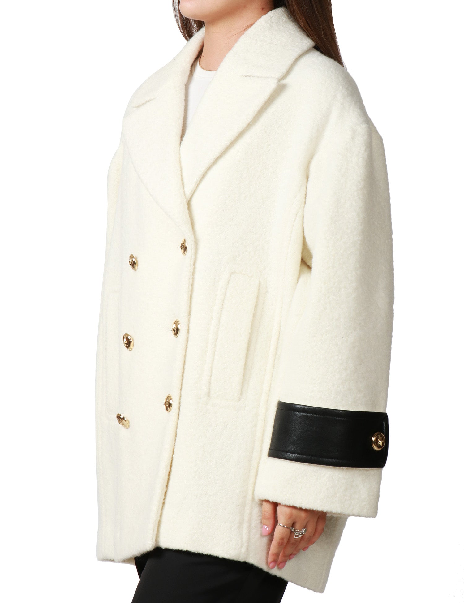 CAPPOTTO DONNA PINKO CANEDERLI TORTORA DOPPIOPETTO IN TESSUTO BOUCLè MISTO LANA CON ALAMARI AI POLSI