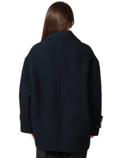 CAPPOTTO CABAN DONNA PINKO CANEDERLI BLU DOPPIOPETTO IN TESSUTO DIAGONALE BOUCLè MISTO LANA CON ALAMARI AI POLSI