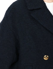 CAPPOTTO CABAN DONNA PINKO CANEDERLI BLU DOPPIOPETTO IN TESSUTO DIAGONALE BOUCLè MISTO LANA CON ALAMARI AI POLSI