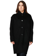 CAPPOTTO DONNA PINKO CERTOSA NERO IN PANNO DOUBLE MISTO LANA CON COLLO A COSTINE E BOTTONI IN TONO