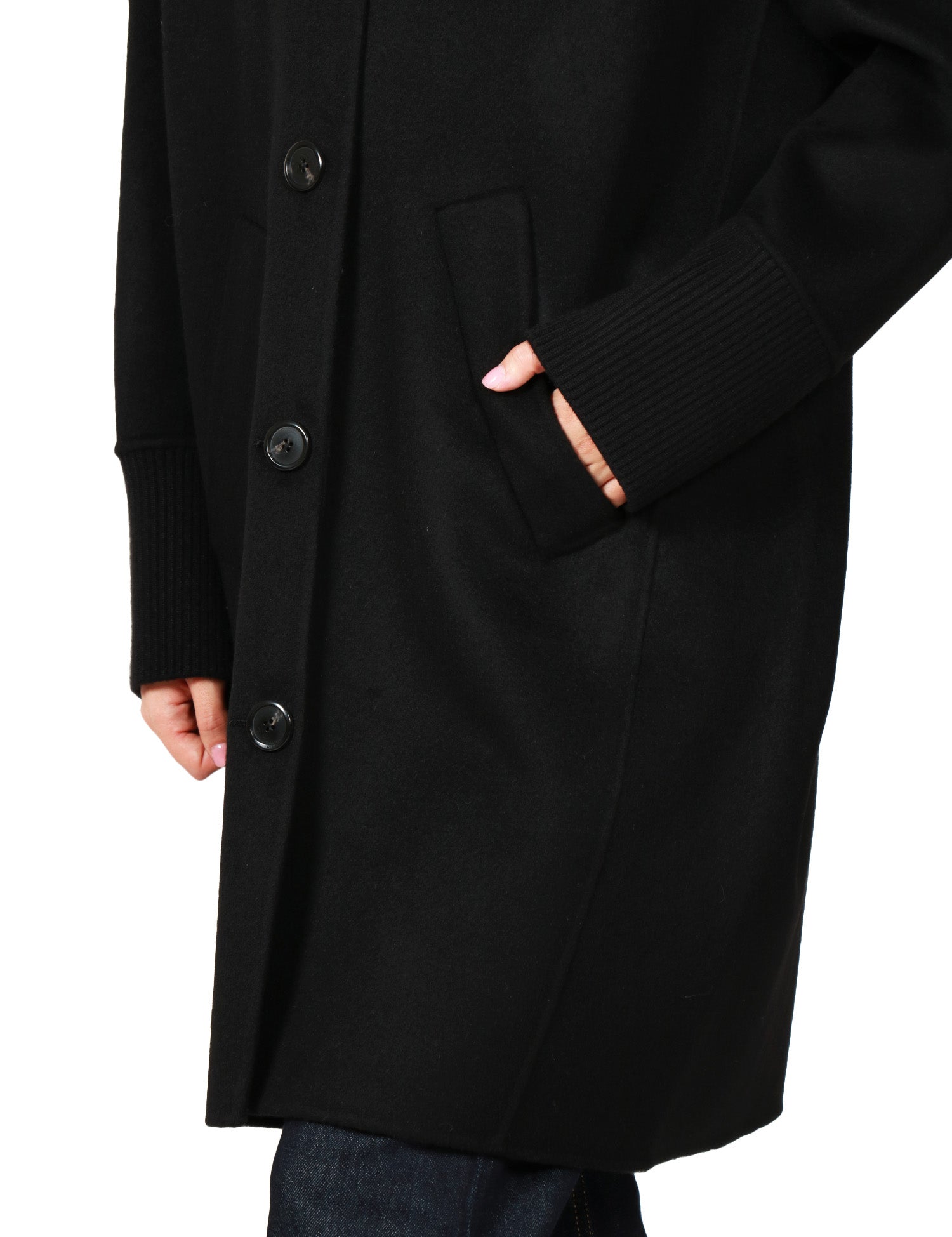 CAPPOTTO DONNA PINKO CERTOSA NERO IN PANNO DOUBLE MISTO LANA CON COLLO A COSTINE E BOTTONI IN TONO