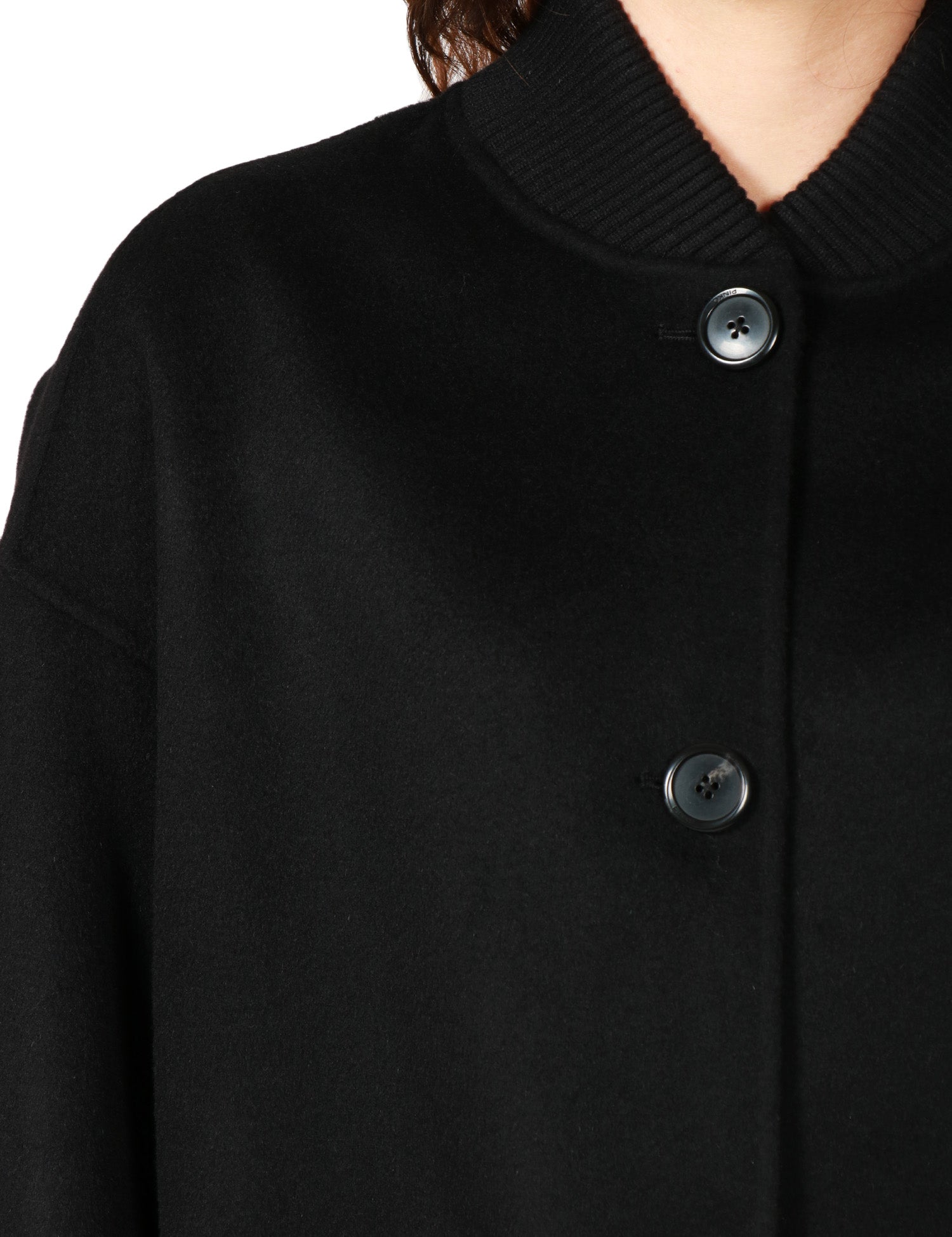 CAPPOTTO DONNA PINKO CERTOSA NERO IN PANNO DOUBLE MISTO LANA CON COLLO A COSTINE E BOTTONI IN TONO