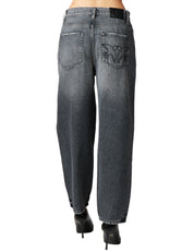 JEANS DONNA PINKO ESTELLE DARK GREY BALLON FIT CON RICAMO LOVE BIRDS SULLA TASCA POSTERIORE