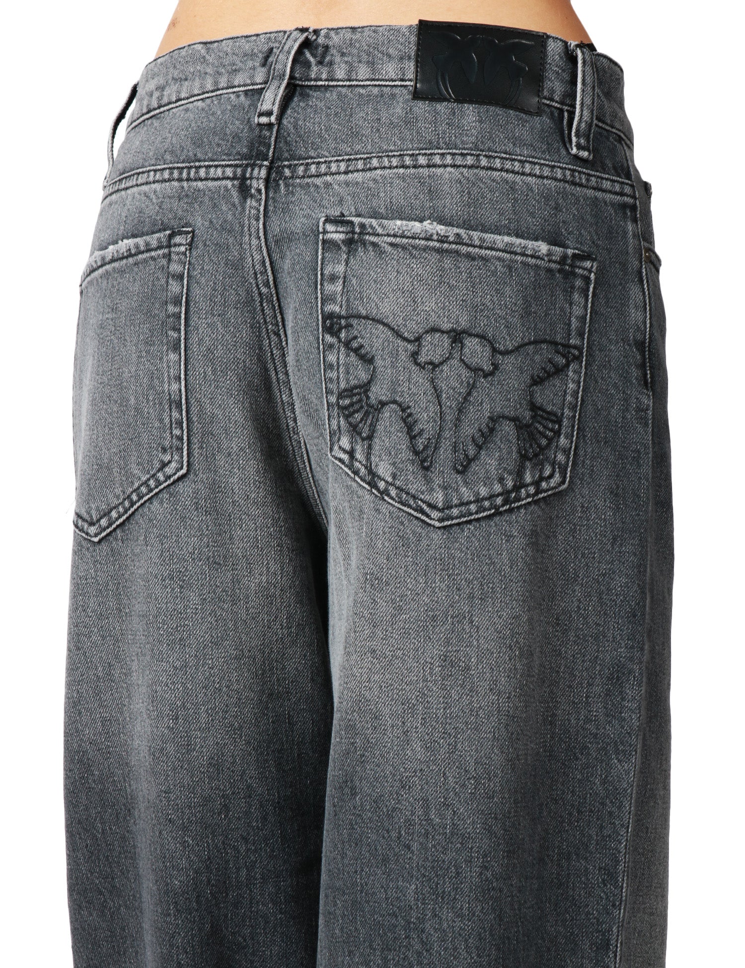 JEANS DONNA PINKO ESTELLE DARK GREY BALLON FIT CON RICAMO LOVE BIRDS SULLA TASCA POSTERIORE