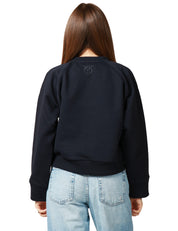 FELPA DONNA PINKO MARGARINA BLU TENEBRA CON MANICA RAGLAN E BOTTONI DORATI SULLA SPALLA SINISTRA