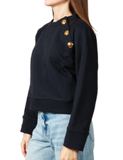 FELPA DONNA PINKO MARGARINA BLU TENEBRA CON MANICA RAGLAN E BOTTONI DORATI SULLA SPALLA SINISTRA