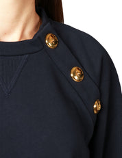 FELPA DONNA PINKO MARGARINA BLU TENEBRA CON MANICA RAGLAN E BOTTONI DORATI SULLA SPALLA SINISTRA
