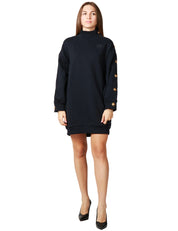 MAGLIA MAXI DONNA PINKO BLU CON COLLO ALTO E BOTTONI IN METALLO DORATI DECORATI SUL PROFILO DELLE MANICHE