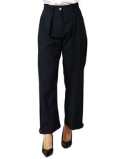 PANTALONE DONNA PINKO PASTASFOGLIA BLU/BIANCO GESSATO CON GAMBA A PALLONCINO IN LANA POLY