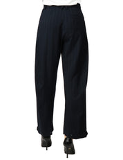 PANTALONE DONNA PINKO PASTASFOGLIA BLU/BIANCO GESSATO CON GAMBA A PALLONCINO IN LANA POLY