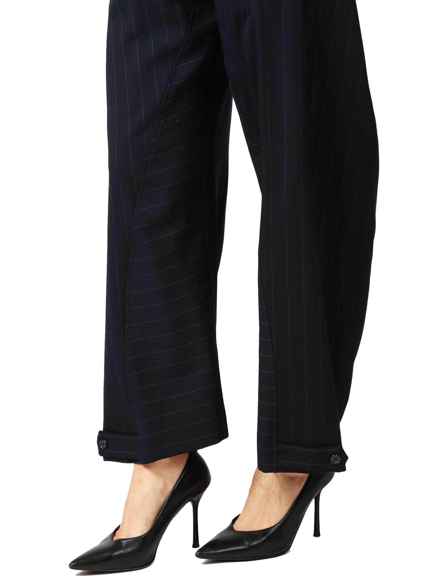 PANTALONE DONNA PINKO PASTASFOGLIA BLU/BIANCO GESSATO CON GAMBA A PALLONCINO IN LANA POLY