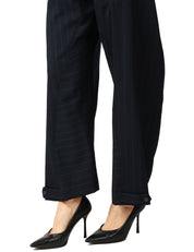 PANTALONE DONNA PINKO PASTASFOGLIA BLU/BIANCO GESSATO CON GAMBA A PALLONCINO IN LANA POLY