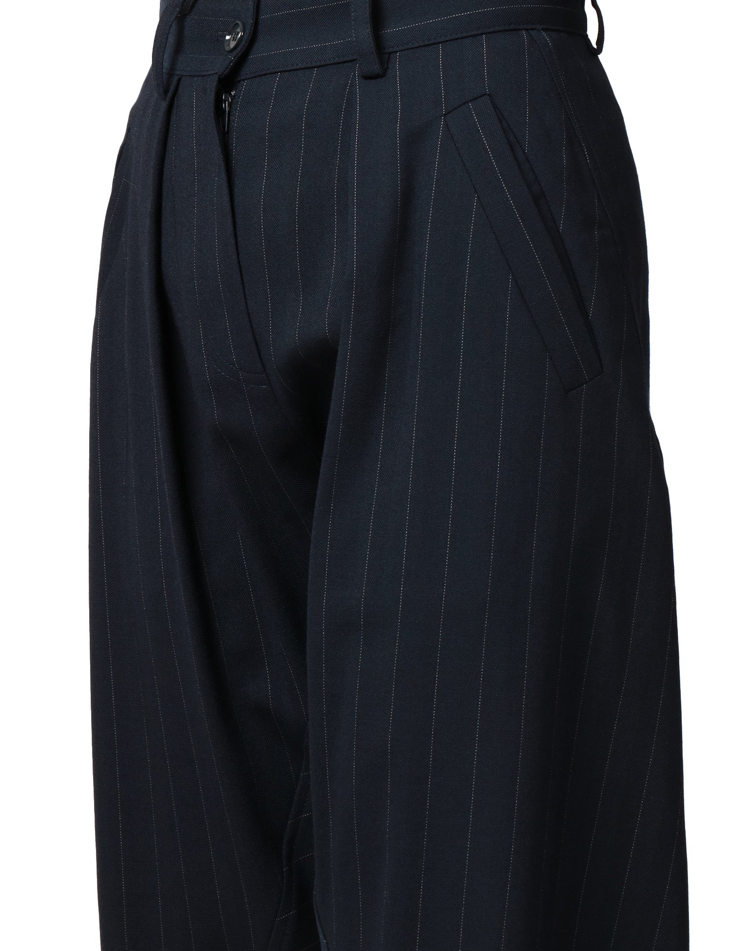 PANTALONE DONNA PINKO PASTASFOGLIA BLU/BIANCO GESSATO CON GAMBA A PALLONCINO IN LANA POLY