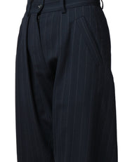 PANTALONE DONNA PINKO PASTASFOGLIA BLU/BIANCO GESSATO CON GAMBA A PALLONCINO IN LANA POLY