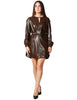 Abito donna pinko sfumato marrone in similpelle con apertura sullo scollo e cintura in vita