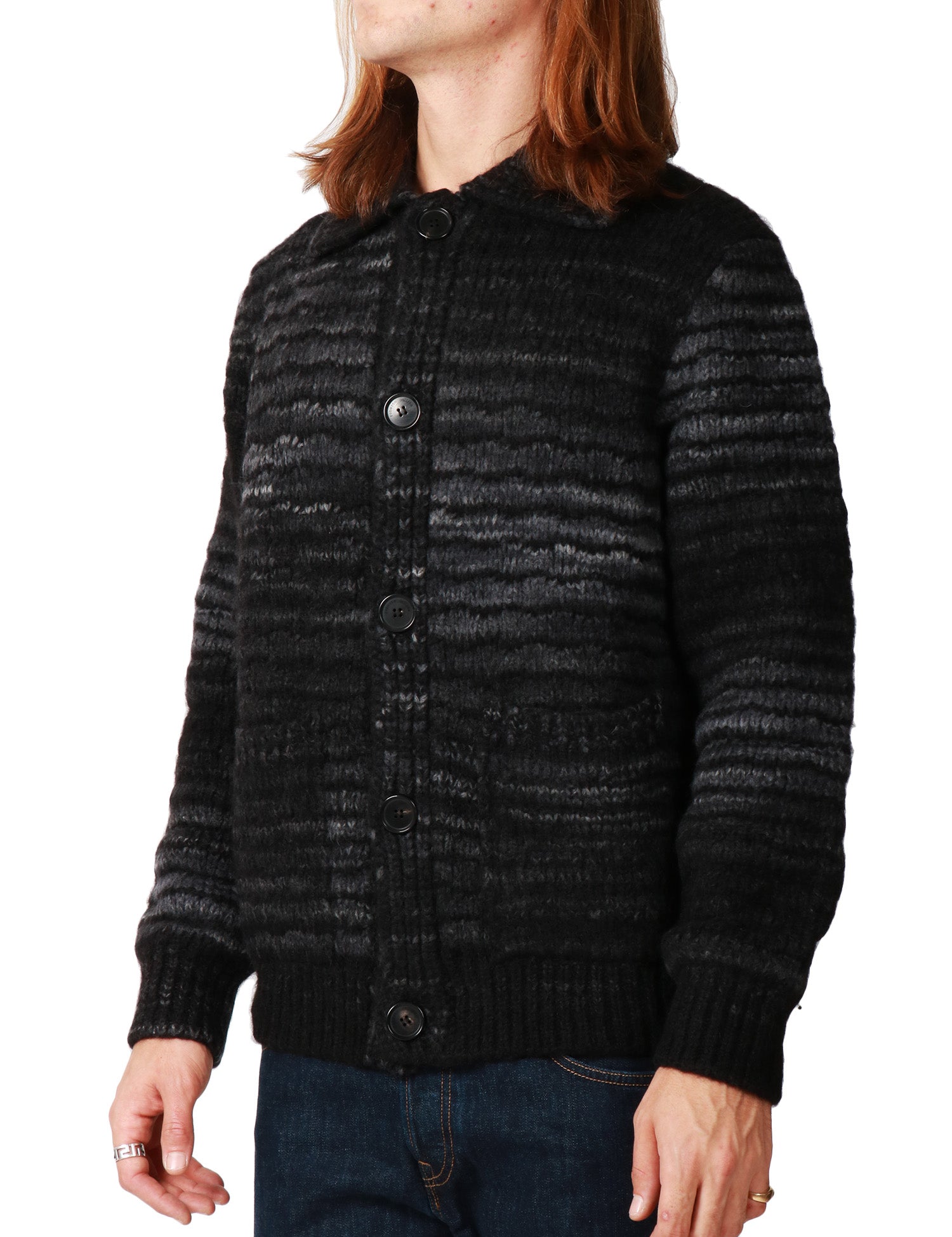 CAMICIA CARDIGAN UOMO ROBERTO COLLINA NERO/GRIGIO IN LANA CON BOTTONI E TASCHE