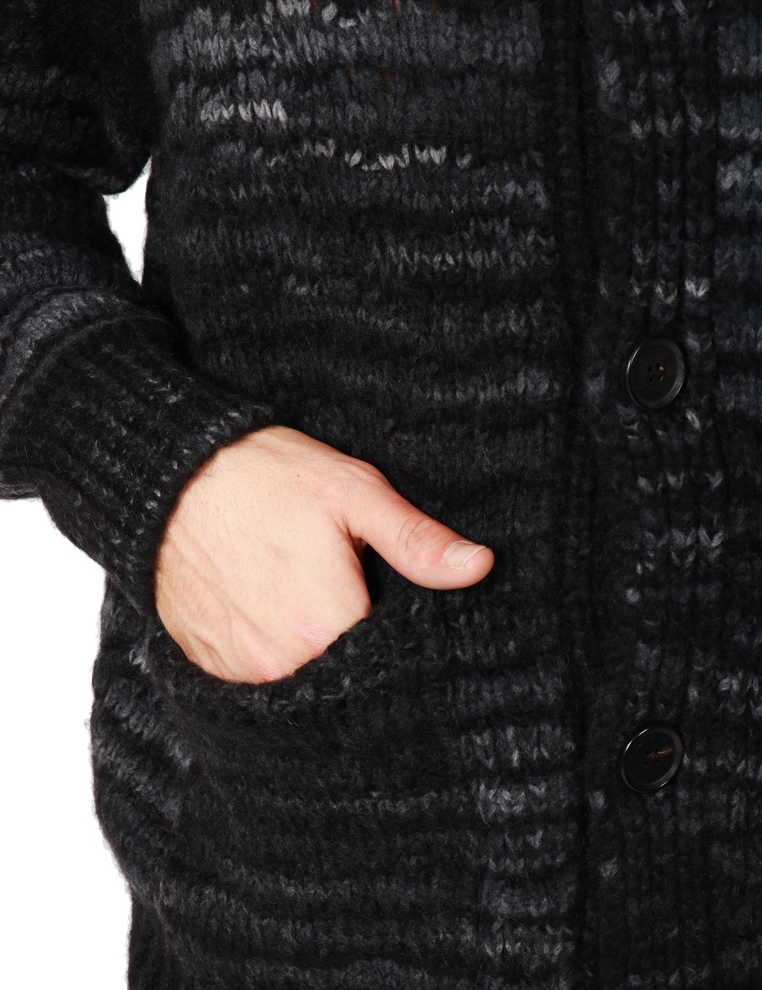 CAMICIA CARDIGAN UOMO ROBERTO COLLINA NERO/GRIGIO IN LANA CON BOTTONI E TASCHE